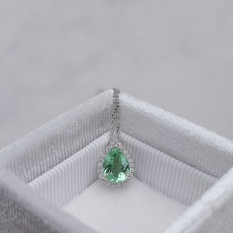 限量現貨 - 巴西帕拉依巴碧璽水滴切割 微鑲鑽石 純 18K 白金項鍊