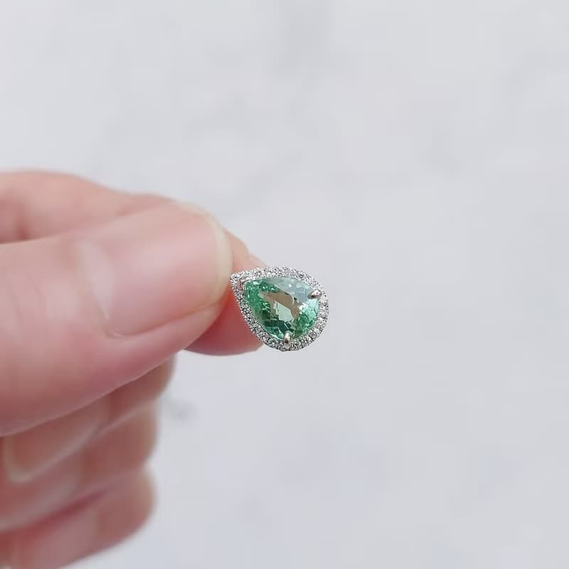 限量現貨 - 巴西帕拉依巴碧璽水滴切割 微鑲鑽石 純 18K 白金項鍊