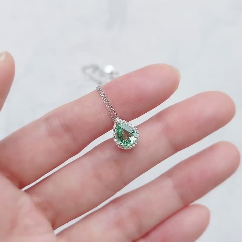 限量現貨 - 巴西帕拉依巴碧璽水滴切割 微鑲鑽石 純 18K 白金項鍊