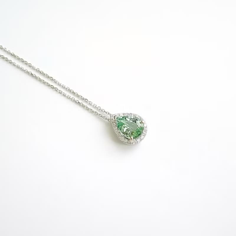 限量現貨 - 巴西帕拉依巴碧璽水滴切割 微鑲鑽石 純 18K 白金項鍊