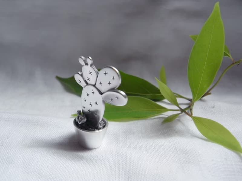 兔子耳朵 仙人掌盆栽 ‧多肉植物 | 純銀項鍊墜子 | 附蠟繩