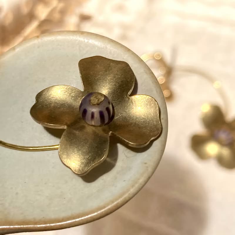 老林雜貨 | 黃銅花花耳環 (針式 / 夾式)