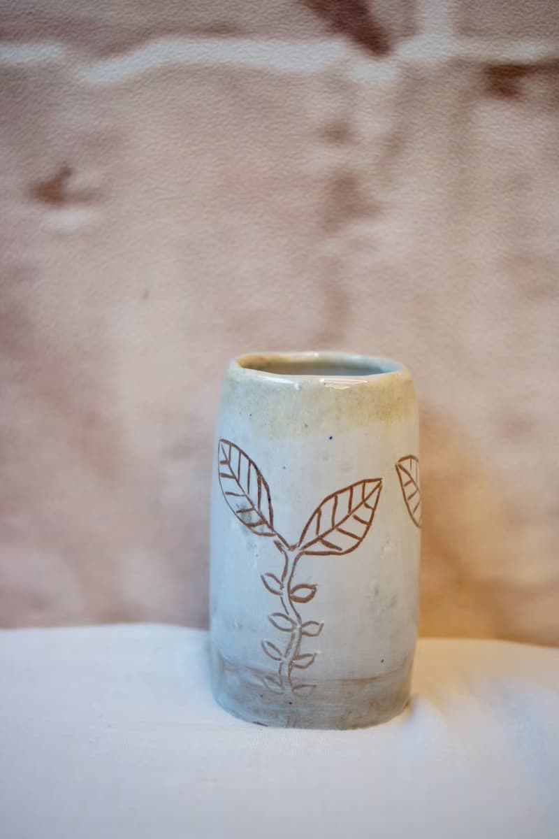手作粉引 芽苗 水耕植栽 花入 辦公桌用品