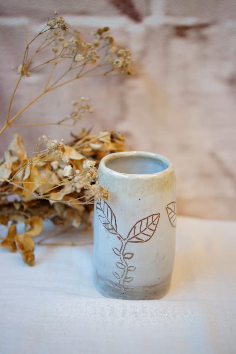 手作粉引 芽苗 水耕植栽 花入 辦公桌用品