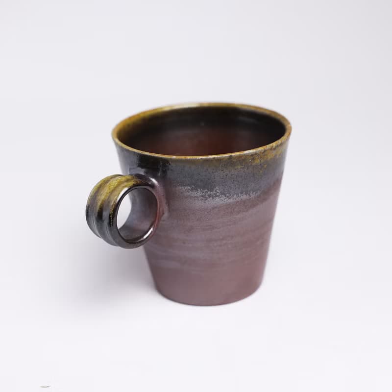明芽窯 l 柴燒穗黃紫金圓耳杯 暗紅 陶杯 杯子 咖啡杯 金屬光 H8