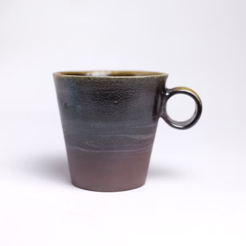 明芽窯 l 柴燒穗黃紫金圓耳杯 暗紅 陶杯 杯子 咖啡杯 金屬光 H8