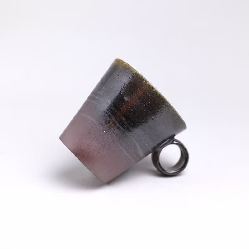 明芽窯 l 柴燒穗黃紫金圓耳杯 暗紅 陶杯 杯子 咖啡杯 金屬光 H8