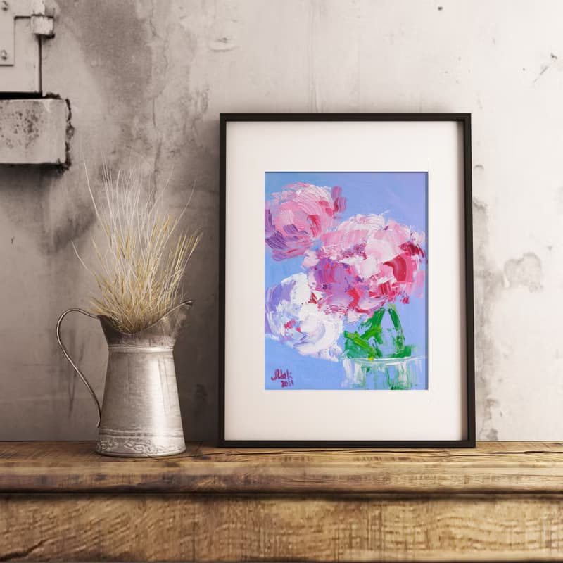 Pink Peony Oil Painting Abstract Flower Original Art Impasto Wall Art Floral Art
