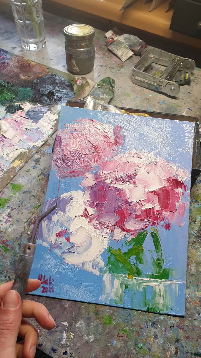 Pink Peony Oil Painting Abstract Flower Original Art Impasto Wall Art Floral Art