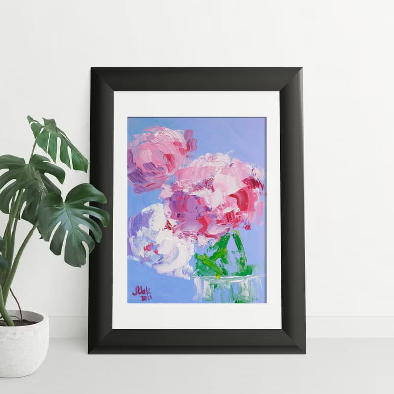 Pink Peony Oil Painting Abstract Flower Original Art Impasto Wall Art Floral Art