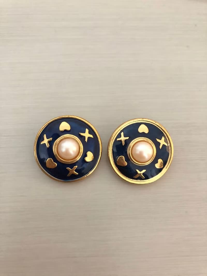 Vintage 精雕琺琅彩耳夾