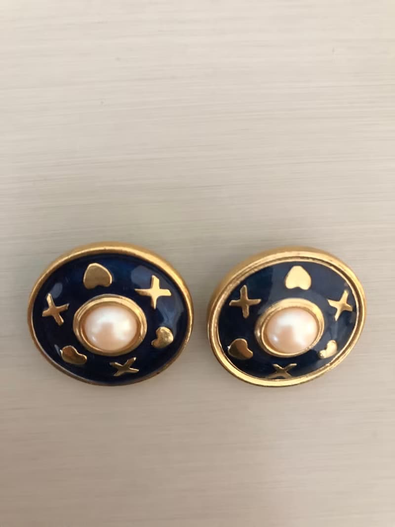 Vintage 精雕琺琅彩耳夾