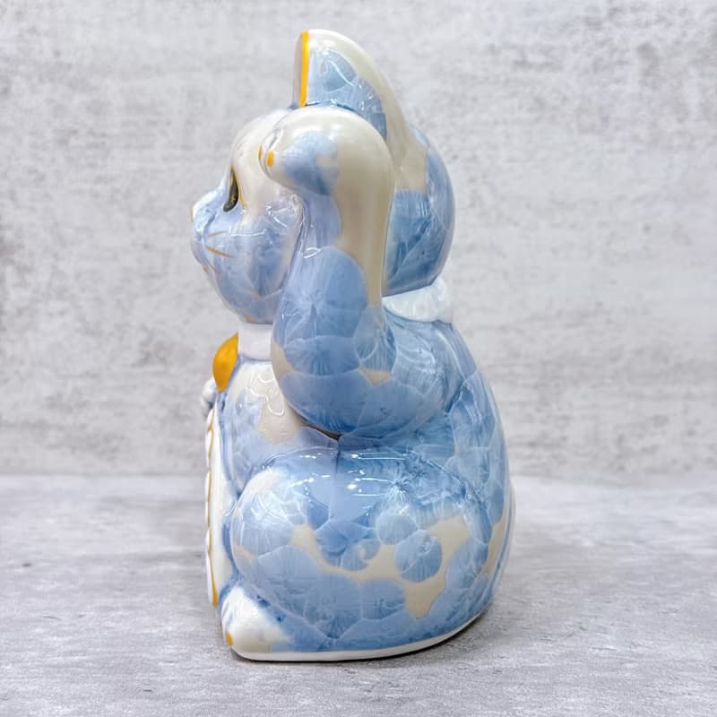 【瑞氣千祥】日本清水燒招財貓 | 花結晶 銀藤 億万両 右