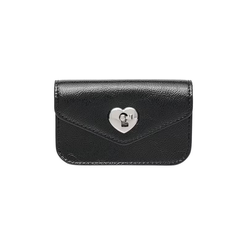 Heart Lock Compact Card Wallet Black