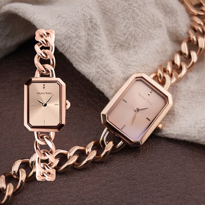 RELAX TIME 長方手鍊風格女錶 玫瑰金 (RT-109-2-07)