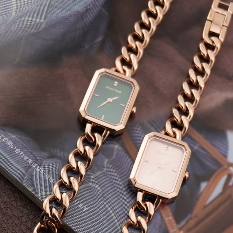 RELAX TIME 長方手鍊風格女錶 玫瑰金 (RT-109-2-07)