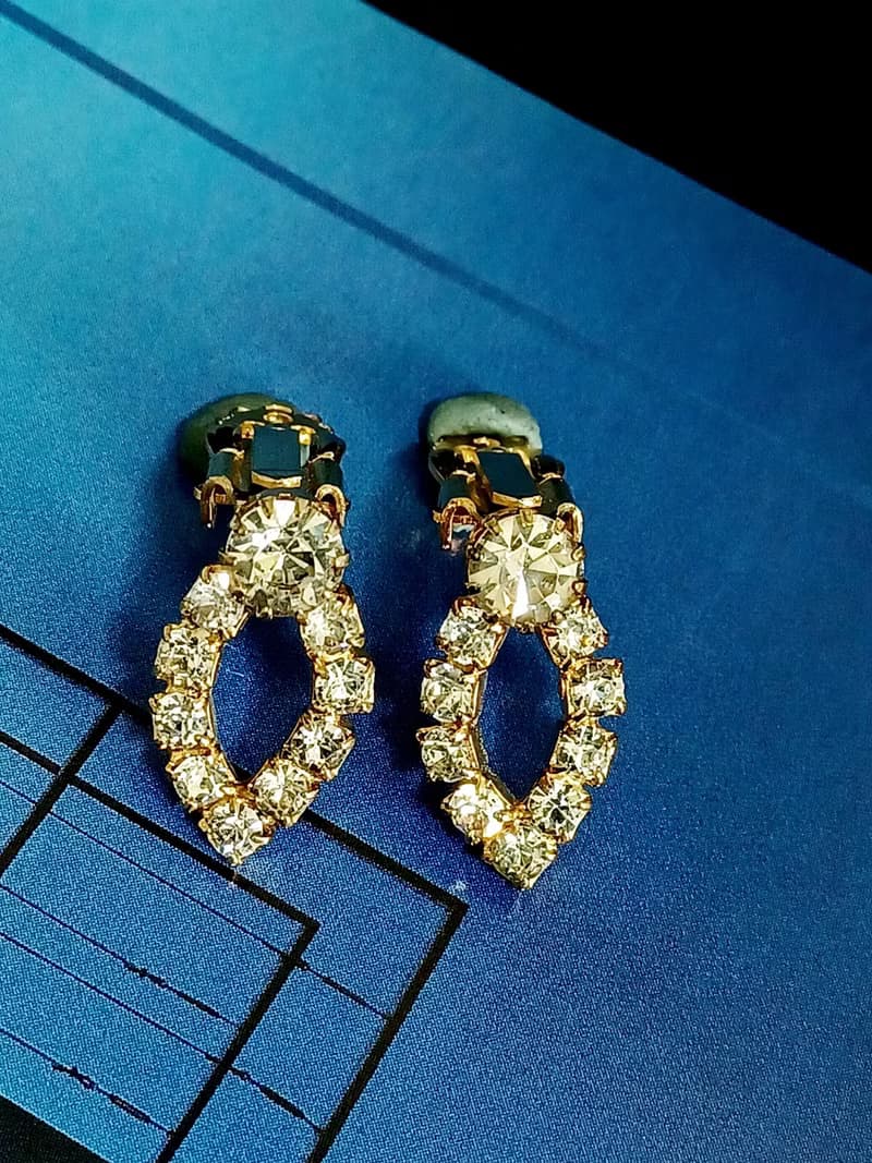 vintage jewelry  典雅金色環圈萊茵 夾式耳環