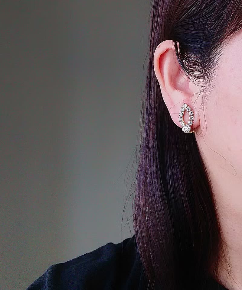 vintage jewelry  典雅金色環圈萊茵 夾式耳環