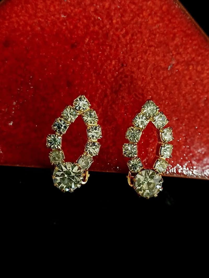 vintage jewelry  典雅金色環圈萊茵 夾式耳環