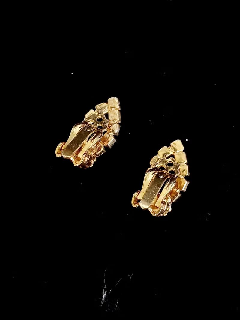 vintage jewelry  典雅金色環圈萊茵 夾式耳環