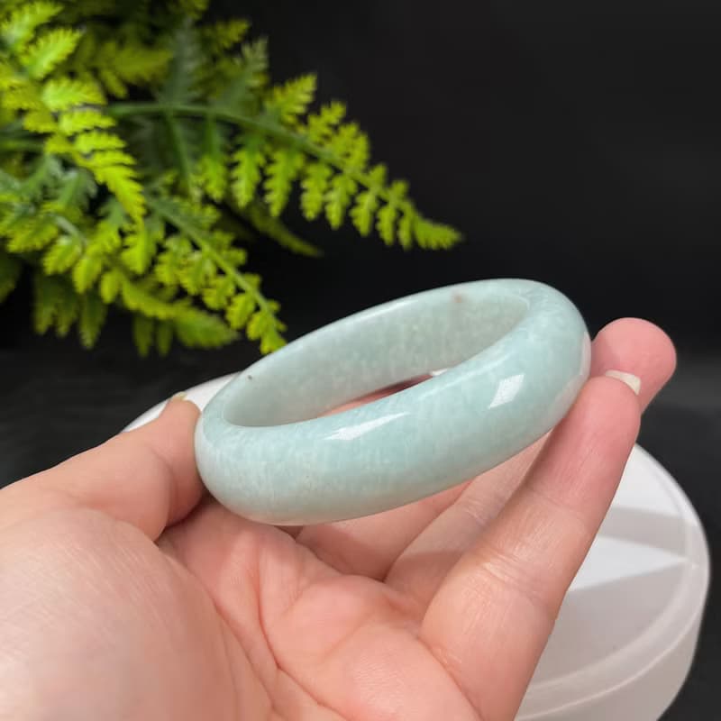 玉化淺色天河石手鐲58MM 老礦星光貓眼亞馬遜石手環 優雅靜謐財運