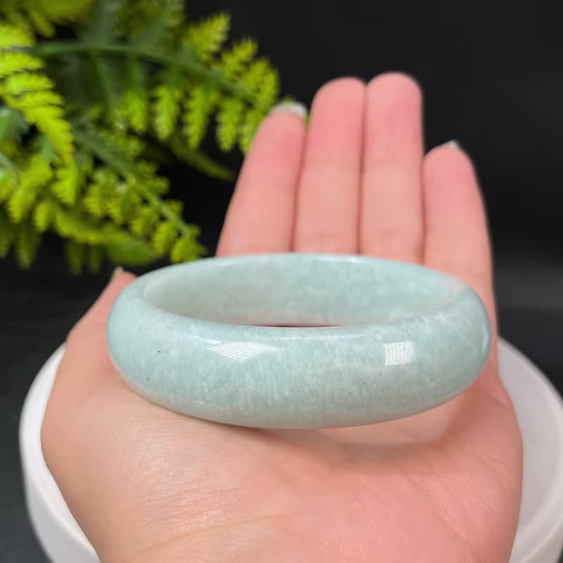 玉化淺色天河石手鐲58MM 老礦星光貓眼亞馬遜石手環 優雅靜謐財運