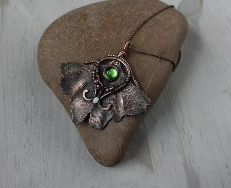 Real Ginkgo leaf copper necklace, nature lover gift idea, green necklace