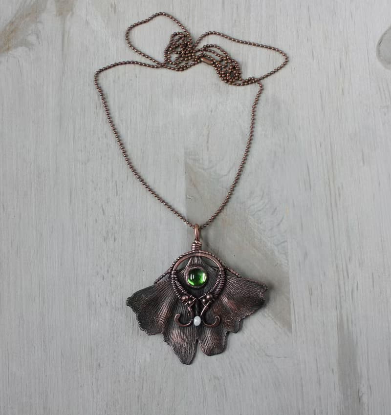 Real Ginkgo leaf copper necklace, nature lover gift idea, green necklace