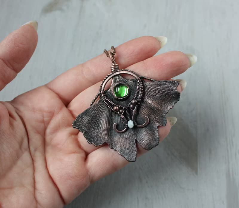 Real Ginkgo leaf copper necklace, nature lover gift idea, green necklace
