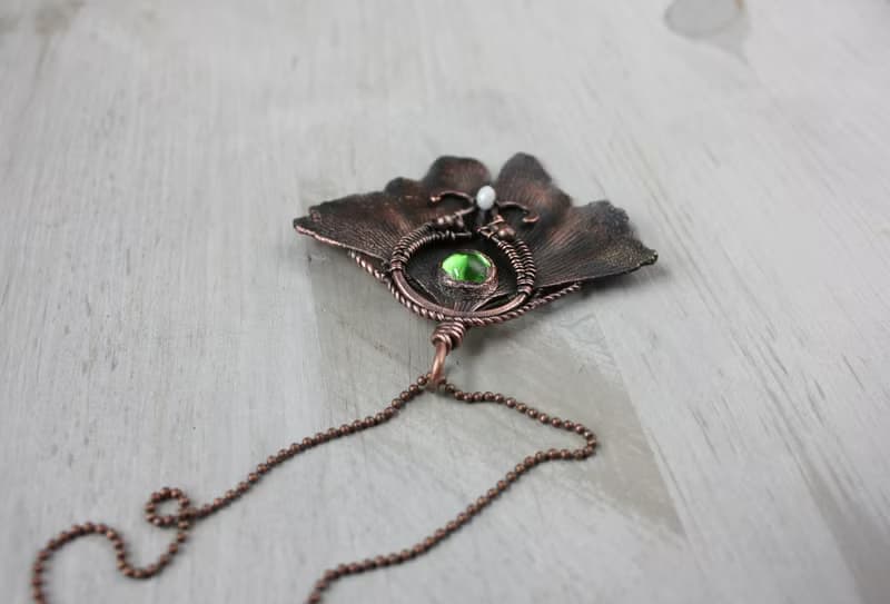 Real Ginkgo leaf copper necklace, nature lover gift idea, green necklace