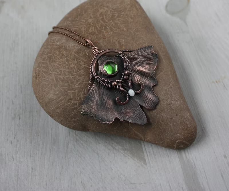 Real Ginkgo leaf copper necklace, nature lover gift idea, green necklace
