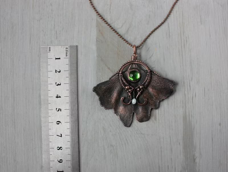Real Ginkgo leaf copper necklace, nature lover gift idea, green necklace