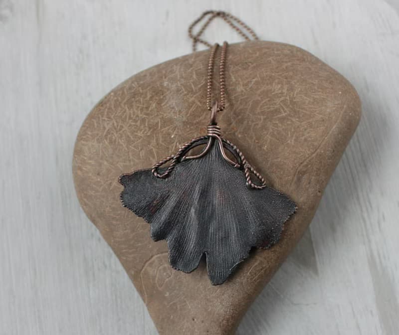 Real Ginkgo leaf copper necklace, nature lover gift idea, green necklace