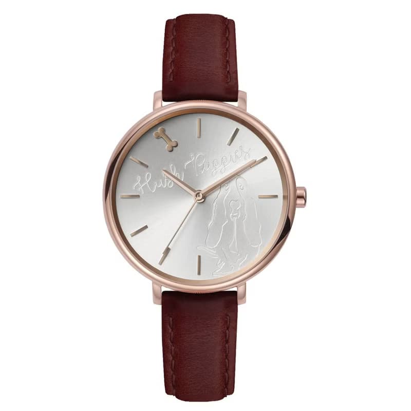 Hush Puppies 清新魅力咖啡色皮革女錶(HP3876)-玫瑰金x咖啡