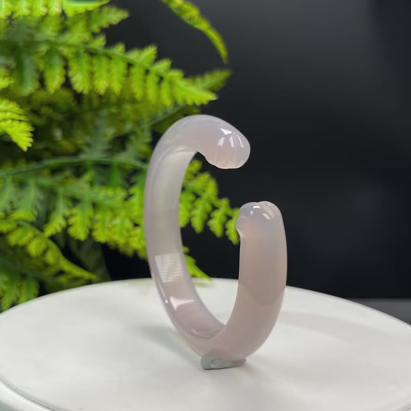 精品 紫灰色瑪瑙開口手鐲 54MM 冰潤起光雕刻貓爪 辟邪化煞增福