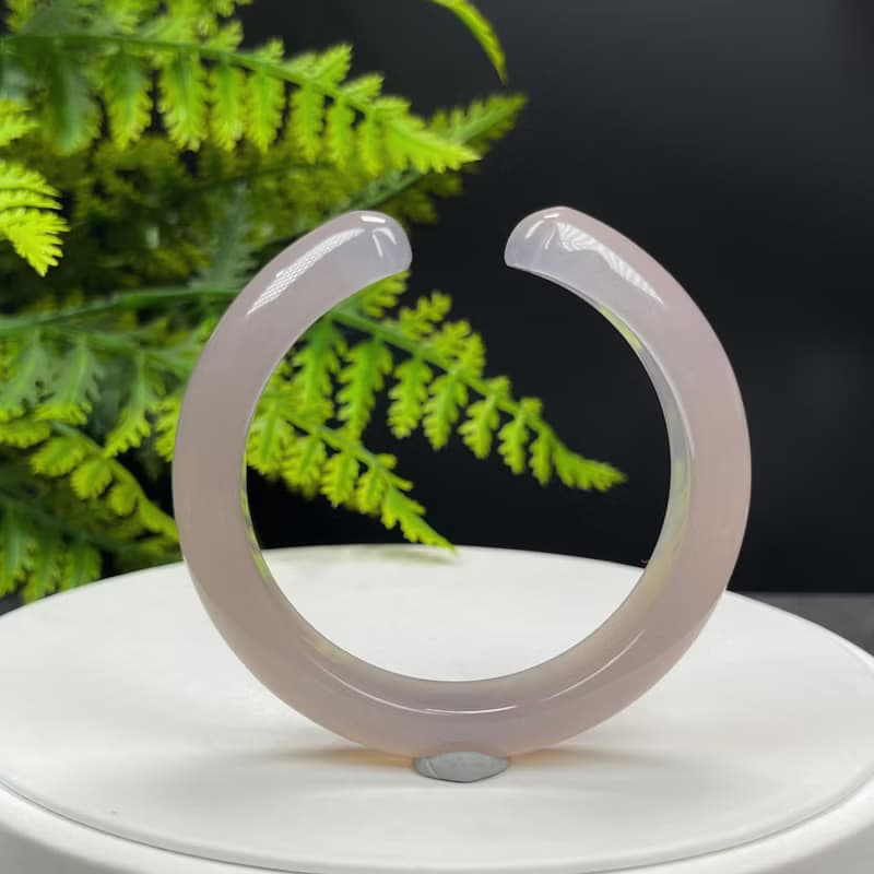 精品 紫灰色瑪瑙開口手鐲 54MM 冰潤起光雕刻貓爪 辟邪化煞增福