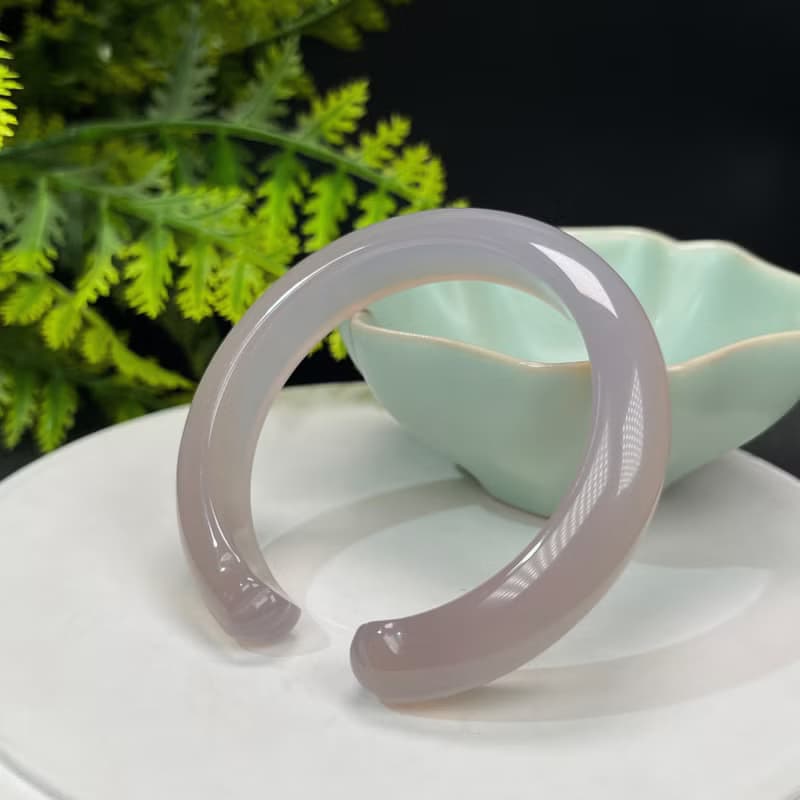 精品 紫灰色瑪瑙開口手鐲 54MM 冰潤起光雕刻貓爪 辟邪化煞增福