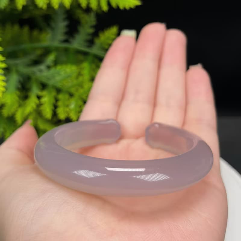 精品 紫灰色瑪瑙開口手鐲 54MM 冰潤起光雕刻貓爪 辟邪化煞增福