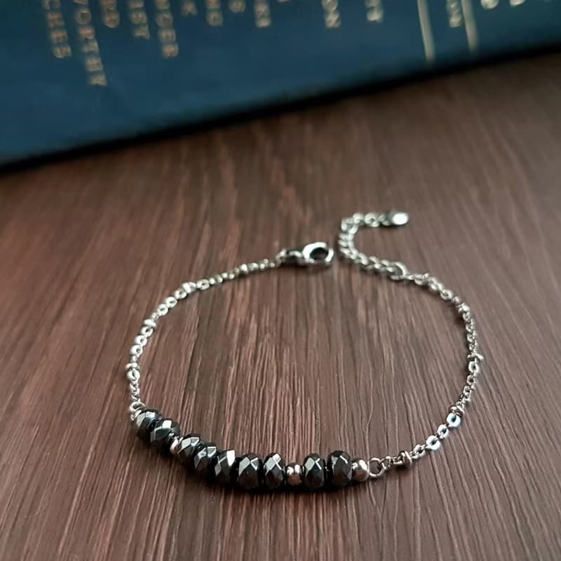 星空夜。黑膽石(赤鐵礦)手作白鋼手鍊 不怕水不變色