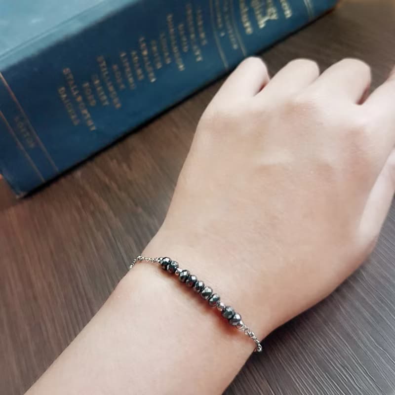 星空夜。黑膽石(赤鐵礦)手作白鋼手鍊 不怕水不變色