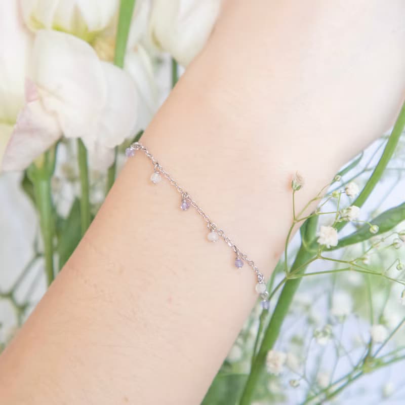 月光石丹泉石925純銀果實流蘇手鍊