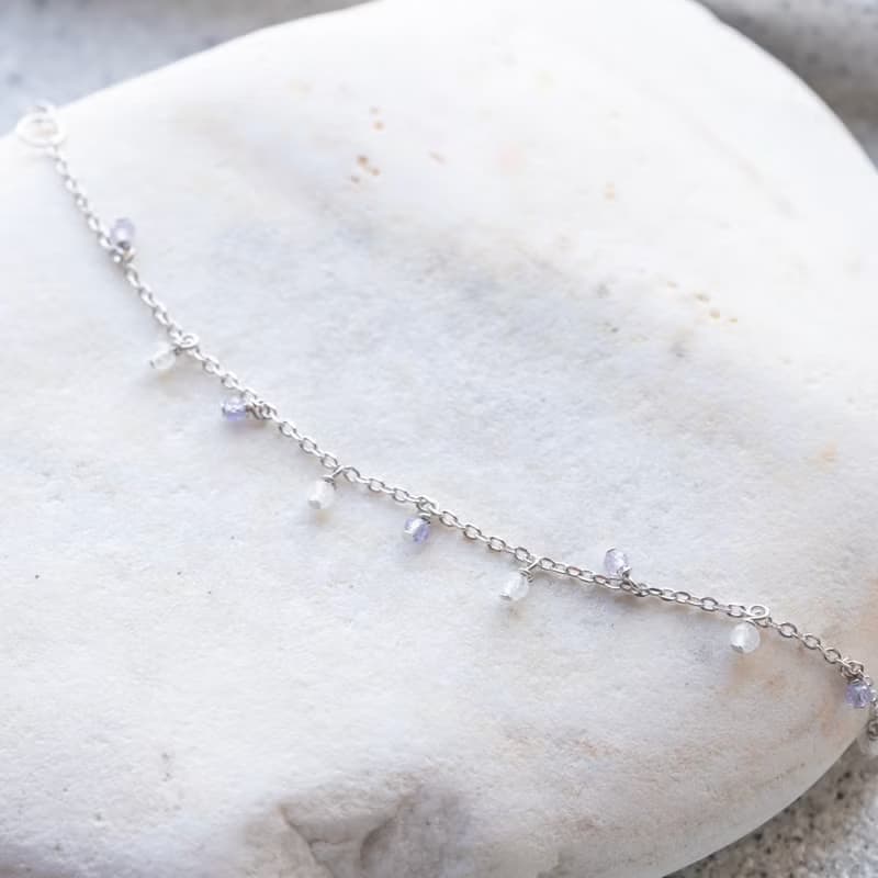 月光石丹泉石925純銀果實流蘇手鍊