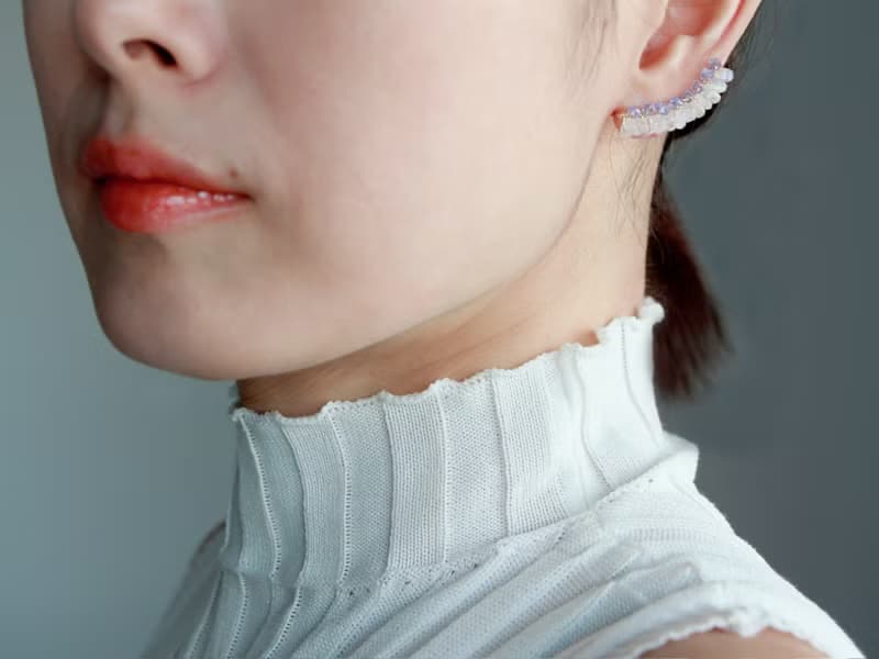 14kgf-tanzanite × rainbow moon stone classical ear climber