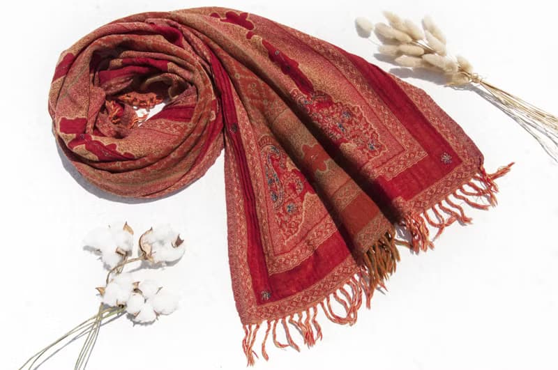保暖毛毯 水煮羊毛披肩/針織圍巾/刺繡圍巾/羊絨披巾/喀什米爾Cashmere 聖誕節禮物 交換禮物 母親節 父親節-花
