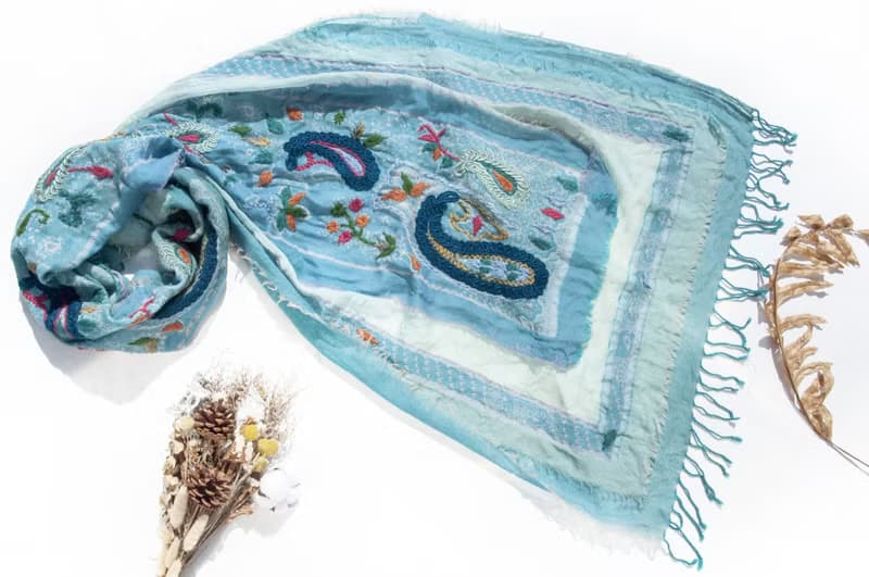 微暇喀什米爾Cashmere/水煮羊毛披肩/針織圍巾/刺繡圍巾/羊絨-花