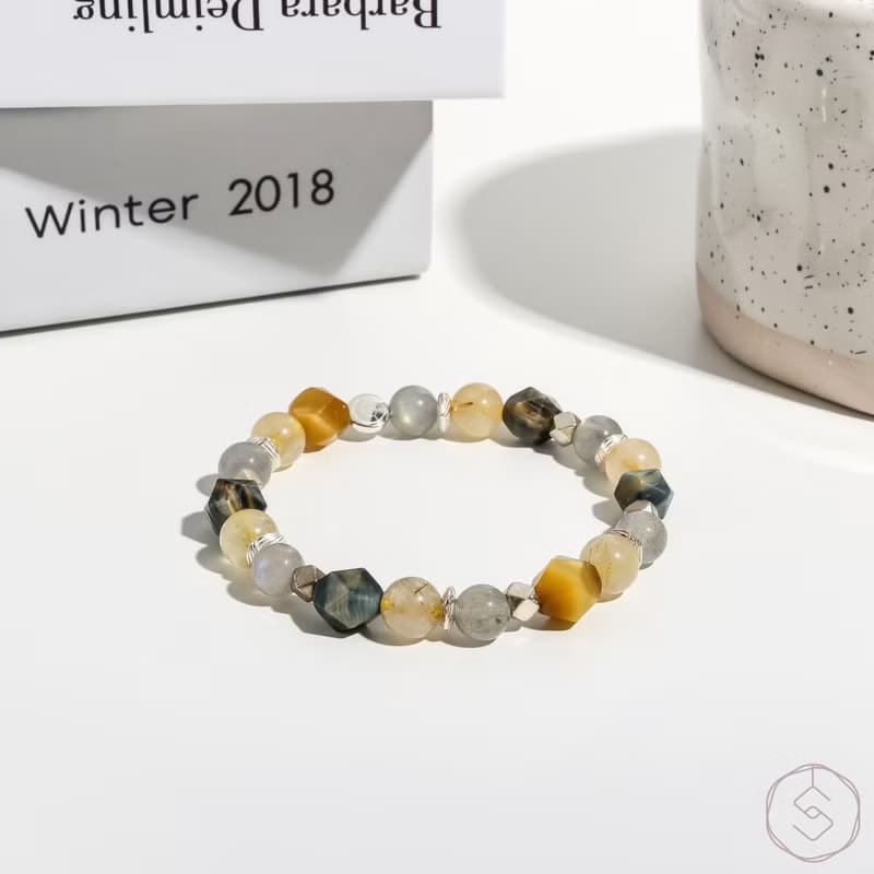往昔 | 金髮晶 虎眼石 拉長石 S925純銀 | 男款水晶手鍊