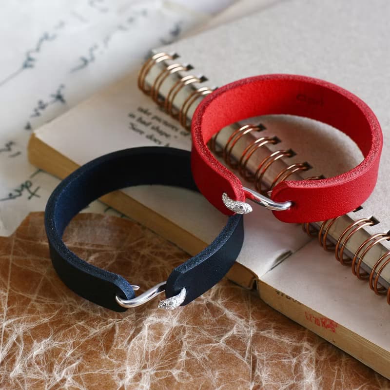 Snake フック 革 メンズ ブレスレット