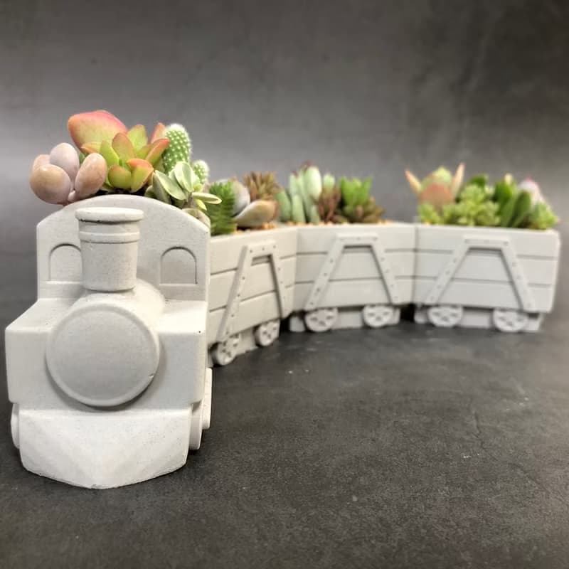 【送禮盆栽】火車組造型水泥盆/多肉盆栽/含賀卡、提盒