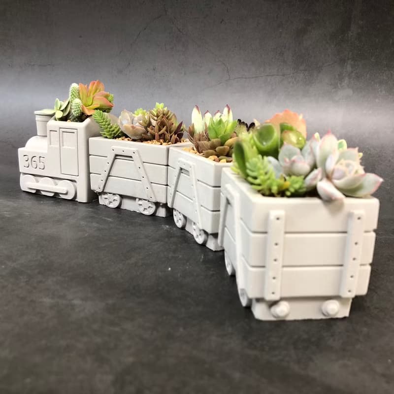 【送禮盆栽】火車組造型水泥盆/多肉盆栽/含賀卡、提盒