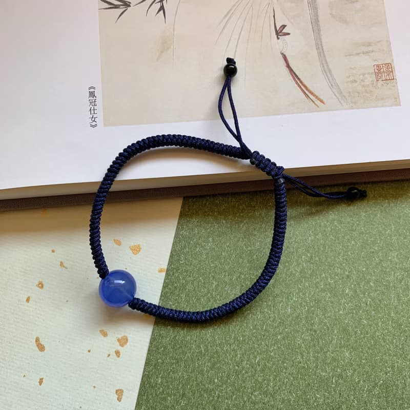 售完供欣賞//手作 遊星記。天然10mm藍瑪瑙金剛結編織手繩